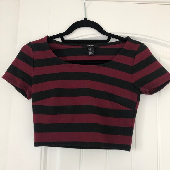 Burgundy and Black Stripe Crop Top - Picture 1 of 1